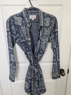 Panhandle Blue Paisley Tie-Front Shirt Dress